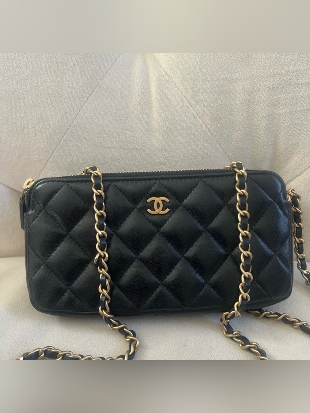 Chanel Black Quilted Leather Double Zippy Crossbody Bag
